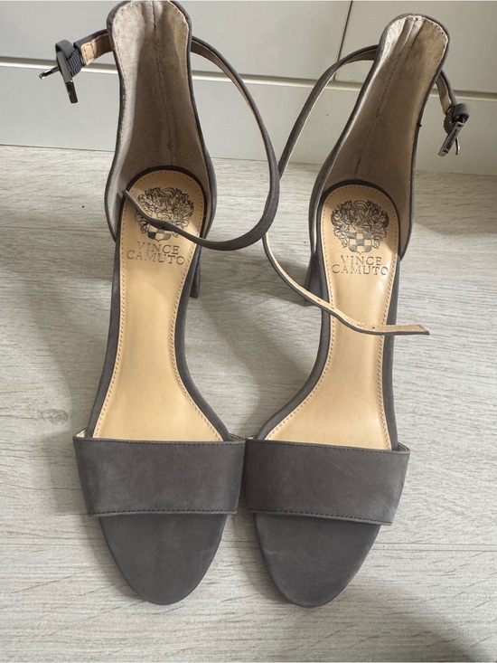 Vince Camuto Shoes - Vince Camuto Taupe Suede Ankle-Strap Heels